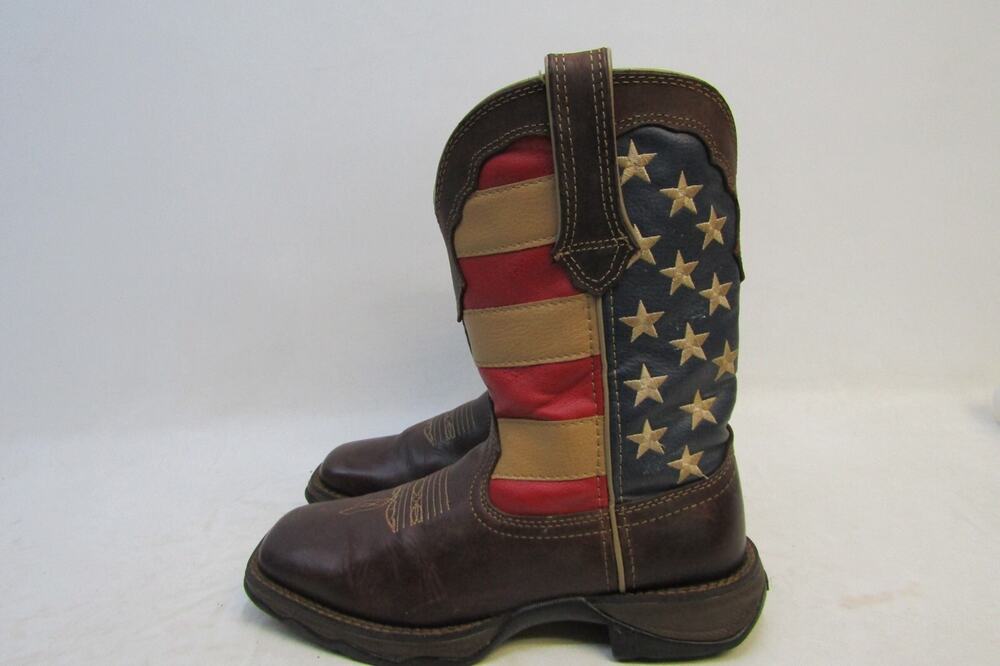 DURANGO Lady Rebel Womens Size 6.5 M American Flag Brown Leather Cowboy Boots